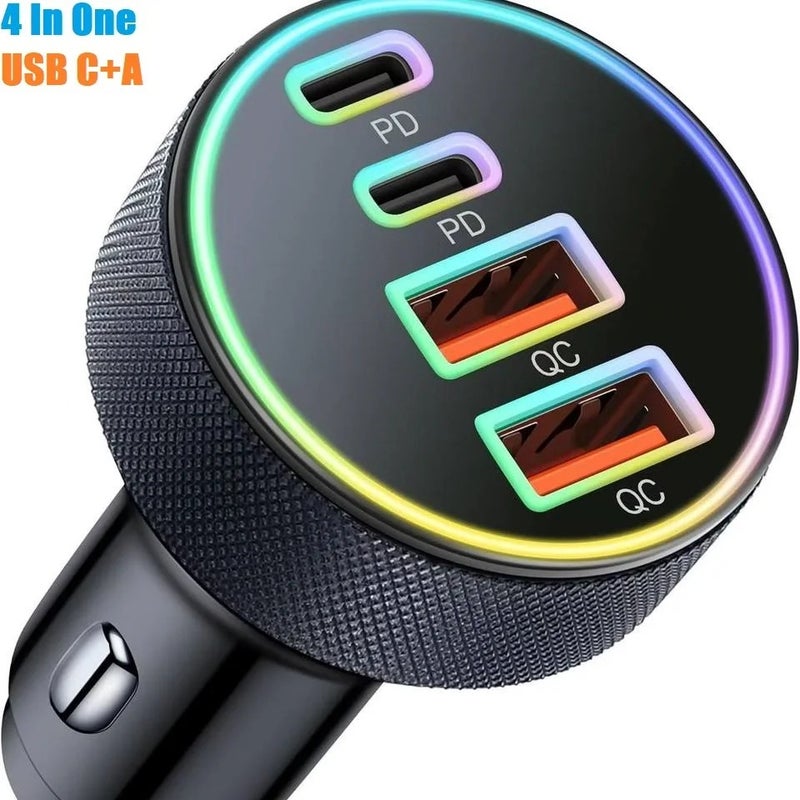 Bluejw 90W 4-Port USB C Car Charger, Dual USB-C & USB-A Automobile Chargers, PD Fast Charging Adapter Cigarette Lighter for Mobile - Image 2